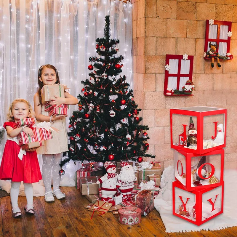 

Christmas Decorations Large Red Transparent Joy Box Joy Blocks Decorations For Holiday Party Decorations, Home Decor 30 X 30Cm