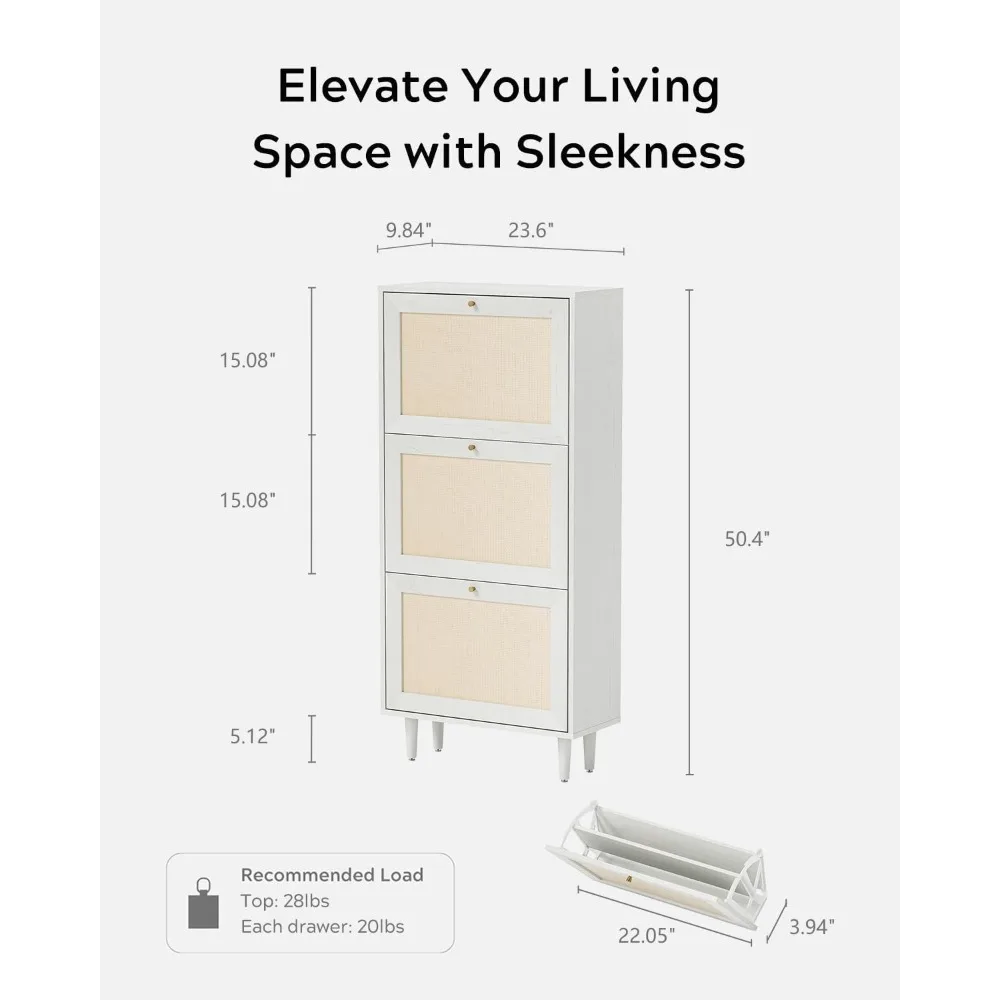 خزانة تخزين الأحذية الضيقة مع 3 أدراج قابلة للطي، منظم رف الأحذية الخشبي قائم بذاته للتخزين الفعال