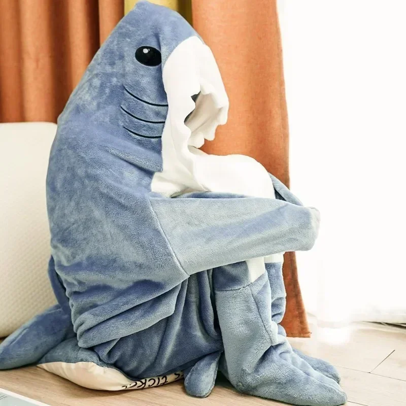

Носимое клетчатое одеяло с изображением акулы, милые плюшевые пижамы, теплое одеяло с героями мультфильмов, удобный спальный мешок, фланелевой халат, аксессуары для дома