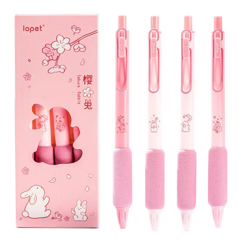 

4PCS/Set Sakura Rabbit Gel Pen For Student Cute Soft Touch 0.5mm Ballpoint Pen Black Refill Ink Writing Pen Office School Supply