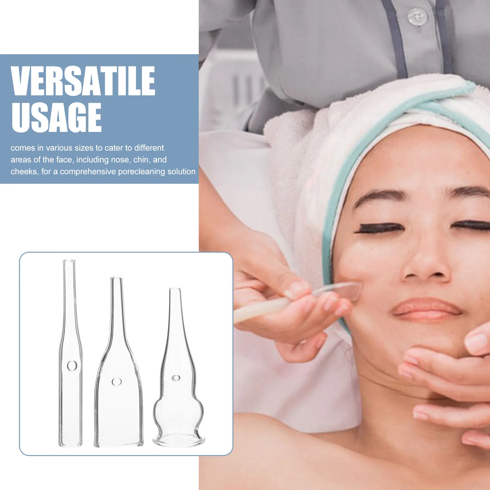 3 Stuks Mee-eter Vacuüm Glazen Hoofden Vervanging Kit Herbruikbare Facial Pore Extractor Accessoires Neus Kin Gezicht Reinigingsinstrument