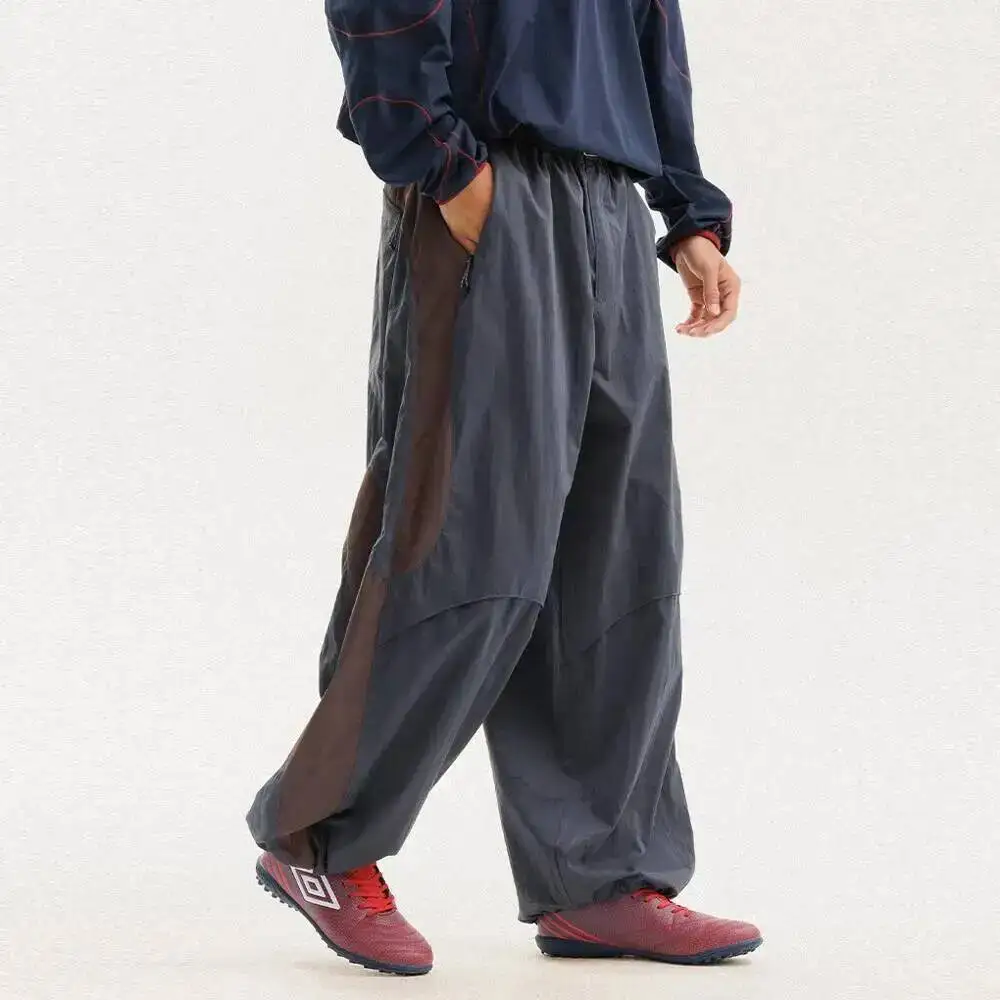 Men Color Block Wide Leg Pants Quick Dry Water Repellent Loose Trousers Outdoor Hiking Camping Street Sport Wear