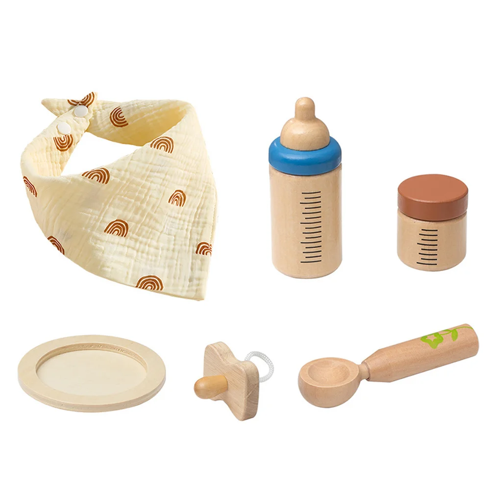 Miniture Baby Feeding Bottles Toys Girls Cosplay Wood for Toddler Parent-child Cutlery