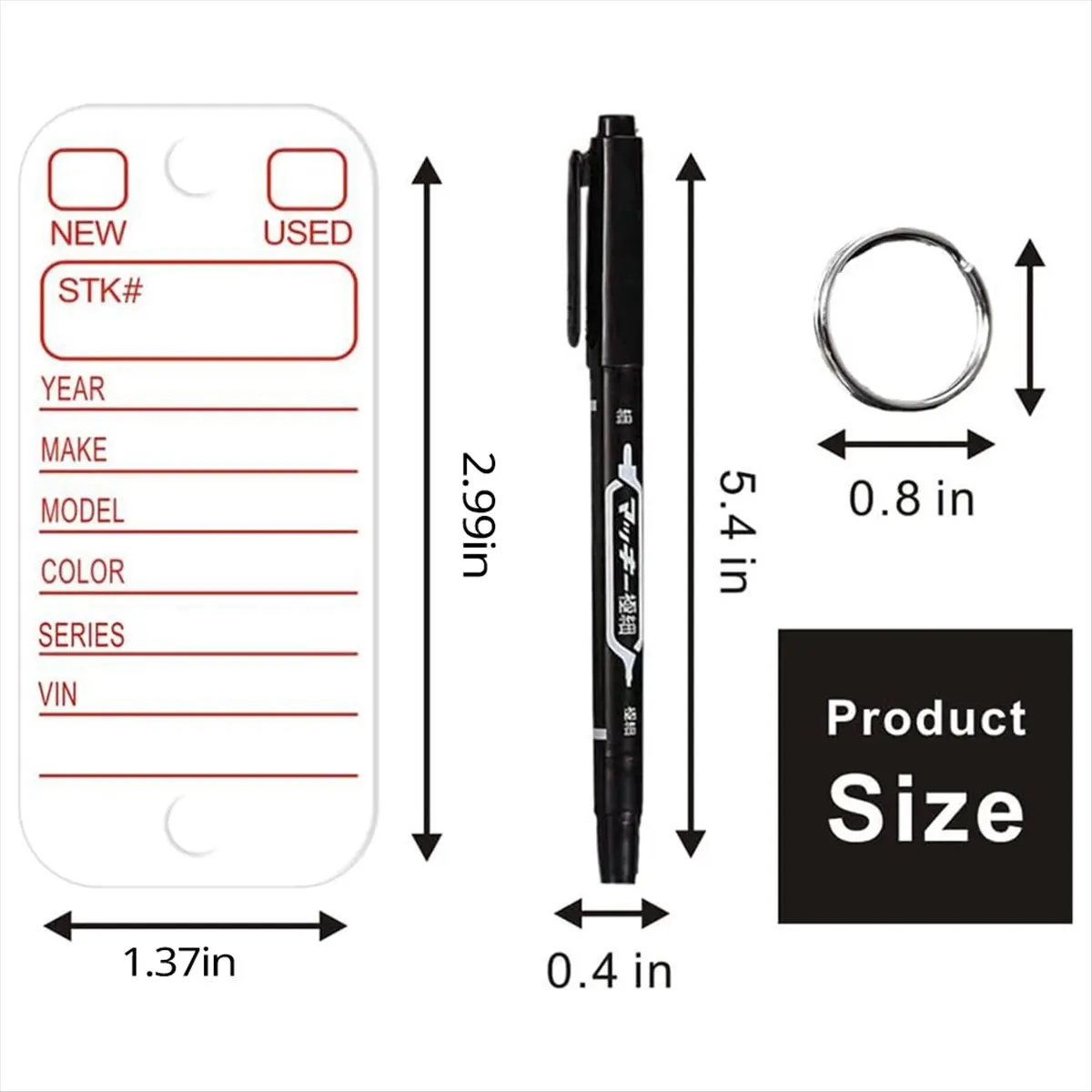 A24I PVC Tags with Labels and Rings, Car Key Tags for Organization, Identifiers, and Luggage Tags with Markers 200PCS White