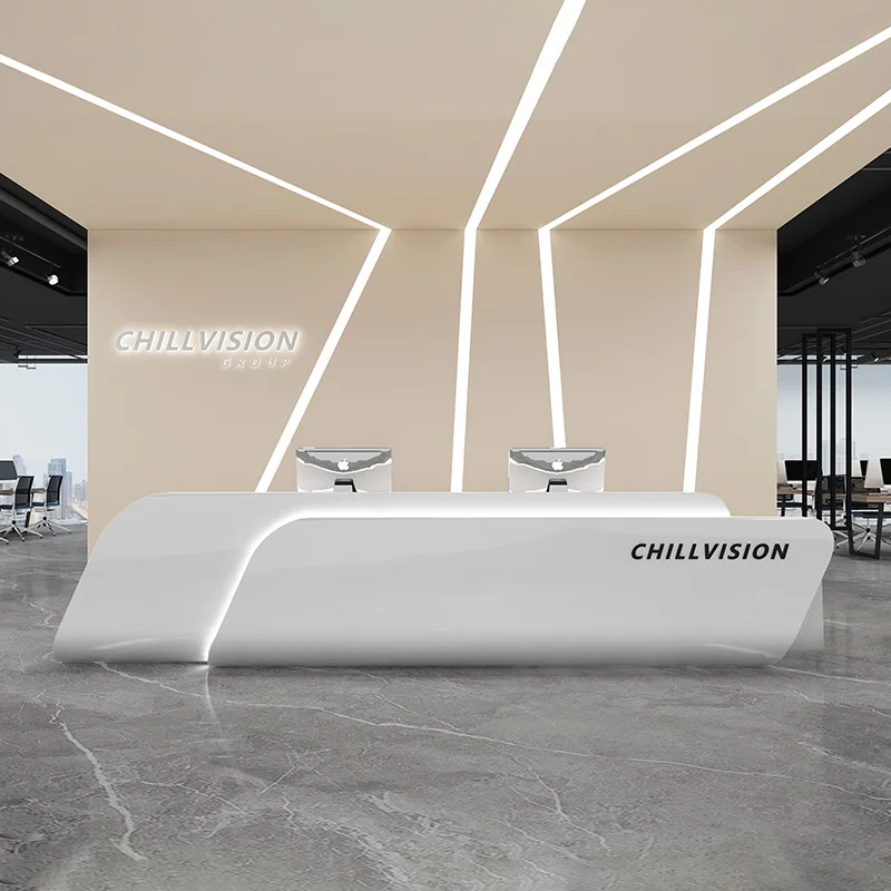 Pagina di cassa in acciaio inossidabile per salone di bellezza semplice e moderna per reception aziendale