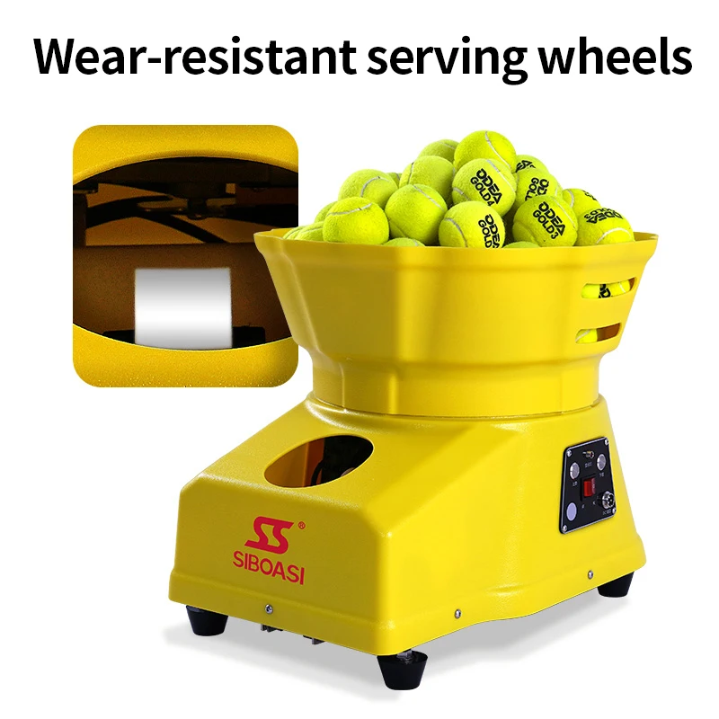Venda quente siboasi mini máquina automática de bola de tênis equipamento de treinamento de controle remoto com rodas de serviço resistentes ao desgaste