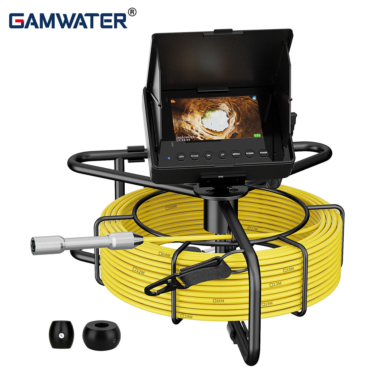 GAMWATER Sewer Borescope 4.3Inch HD 1200TVL 16GB DVR IP68 Waterproof 8500mAH Pipe Inspection Endoscope Camera with 5mm 10/20/30M