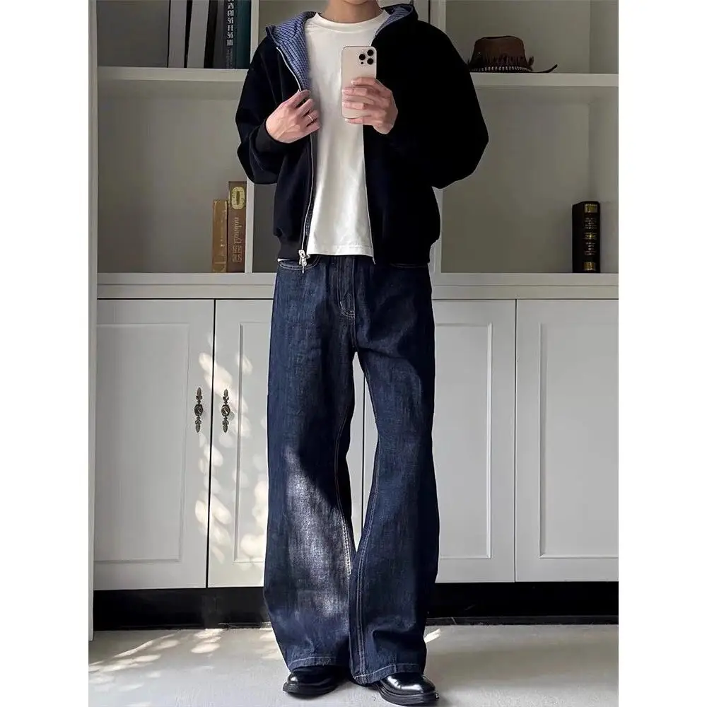 Ay – Cardigan ouvert à capuche pour hommes, vêtements Double face, à carreaux, coupe ample, pour jeunes, Long, fermeture à glissière, automne