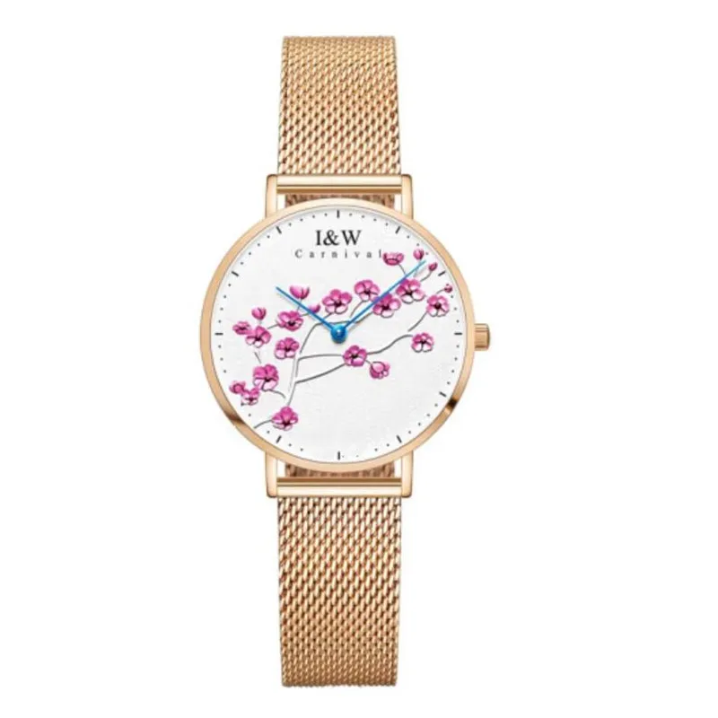 

CARNIVAL Luxury Brand Rose Gold Silver Watch for Women Fashion Waterproof Ultrathin Ladies Dress Quartz Wristwatches Reloj Mujer