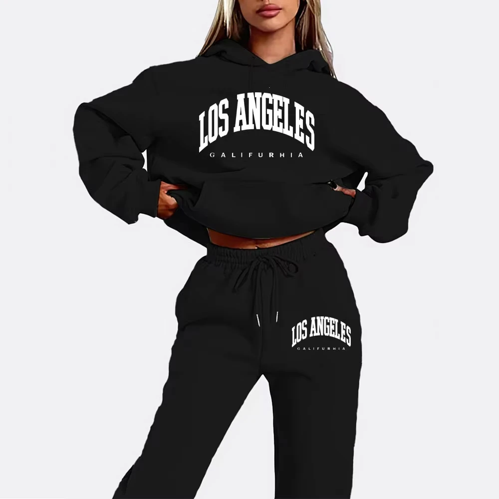 

Hooded Pants Set Autumn Winter 2 Piece Sets Womens Outfits Tracksuit Y2k Tops Hoodies Straight Long Print Letter Loose 2025