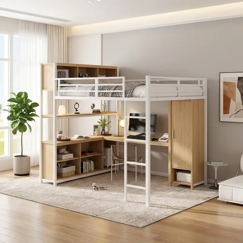 Durable Metal Bunk Bed with Desk Double Layer Loft Bed for Student Dorm Apartment Hotel Bedroom Customizable Color