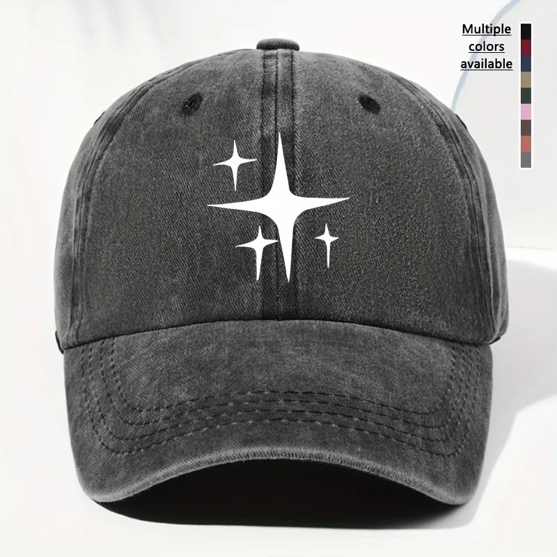 Vintage Star Print Baseball Cap - Adjustable, Lightweight, Washed Polyester, Four-Point Star Design, Ideal for Outdoor Activitie