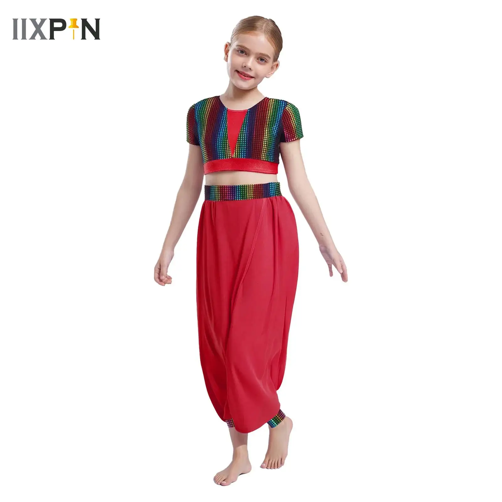 

Kids Belly Dance Costume Set Oriental Dance Girls Halloween Festival Arabian Princess Clothes Outfits for Jazz Dance Competition