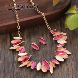 Enamel Geometric Jewelry Sets Women's New Design Earrings Necklace Set New Year Gift Banquet Accessories for Women Mother 2024