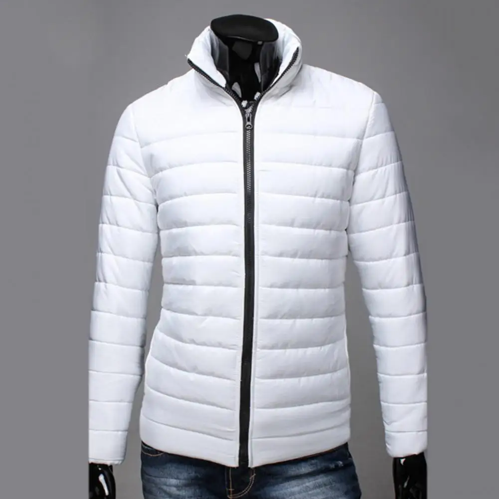 Manteau d'automne et d'hiver pour homme, avec poches, fermeture éclair, couleur unie, col montant, veste bouffante, vêtements d'extérieur