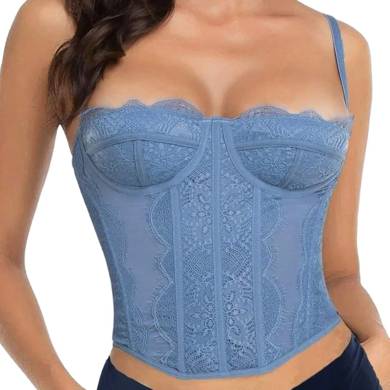 Sexy Tight Corset Lace Eyelashes Shapewear Vest Suspender Tube Top Women's Corset Top Backless Body Shaper Europe and America