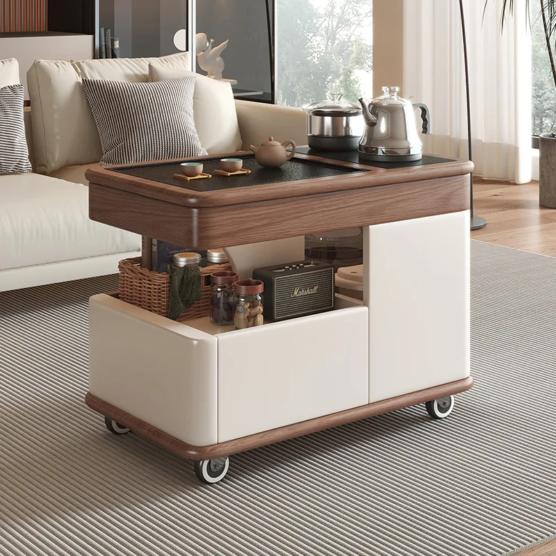 Solid wood sofa edge, trolley, rock slab, household table, living room storage