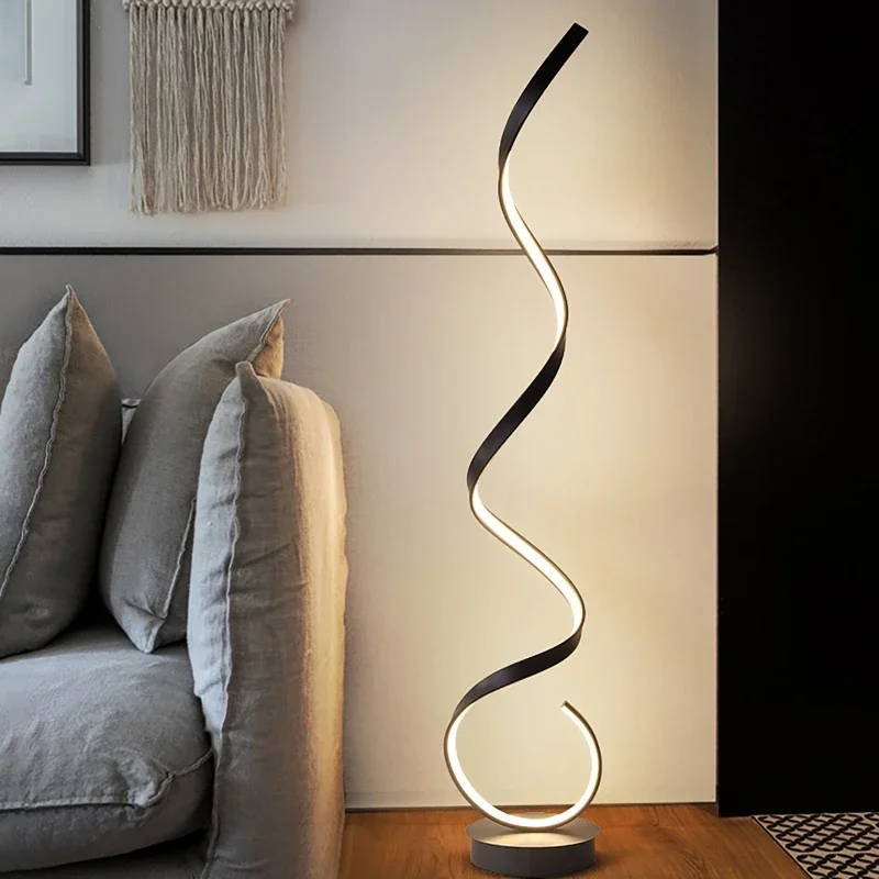 

Modern LED Strip Floor Lamp Minimalist Bedroom Bedside Black White Floating Light Living Room Sofa Study Reading Lights Fixtures