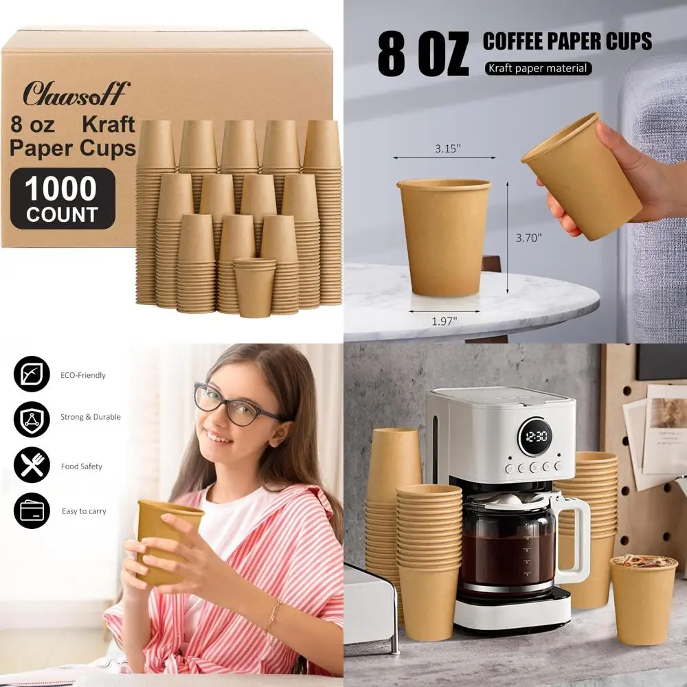 

Disposable 8 oz Paper Cups - 1000 Pack Brown Kraft Cups for Hot/Cold Beverages, Ideal for Parties and Picnics