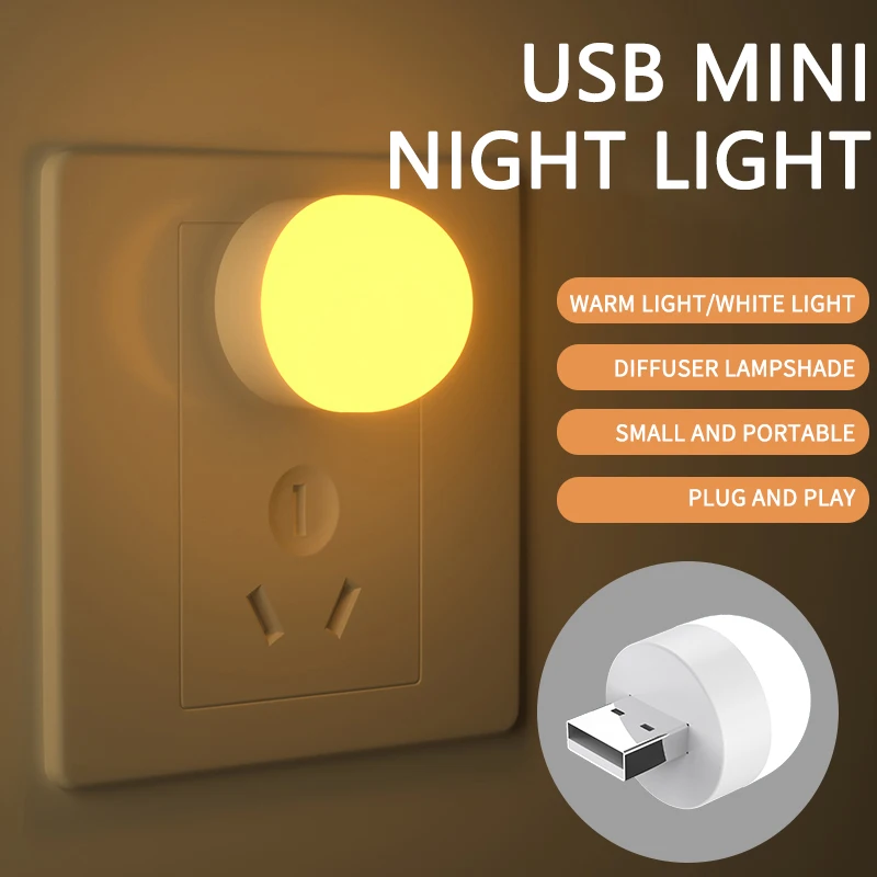 USB Plug LED Night Light, poder do computador móvel, recarregável, proteção ocular, leitura do livro, pequeno