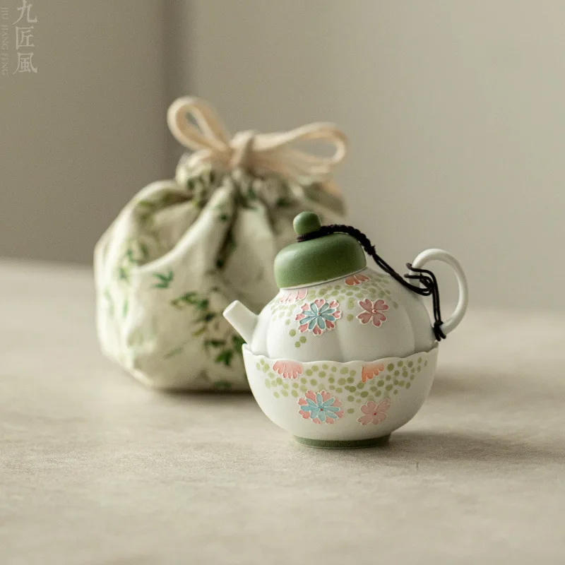 

Chinese Ceramic Boutique Hand-painted Single Person Tea Ware Underglaze Color Outdoor Portable Travel Tea Set for Women's Gifts