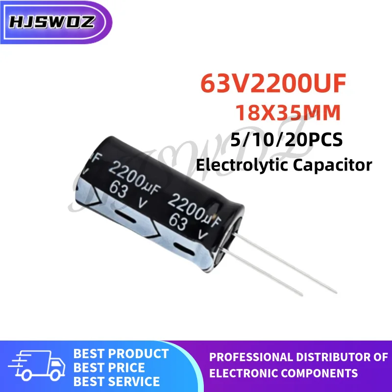 

5-20 шт. 63V2200UF 18x35 мм 63v2200uf 18*35 мм 63 В 2200 мкФ электролитический конденсатор