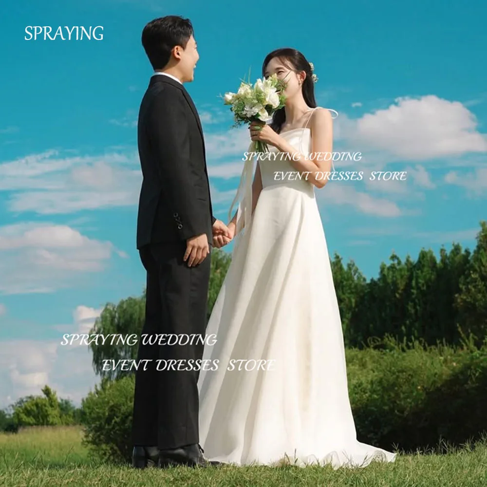 

SPRAYING Simple Organza A line Wedding Dress Korea Photo Shoot Spaghetti Strap Corset Bridal Gowns Floor Length 웨딩드레스 Customized