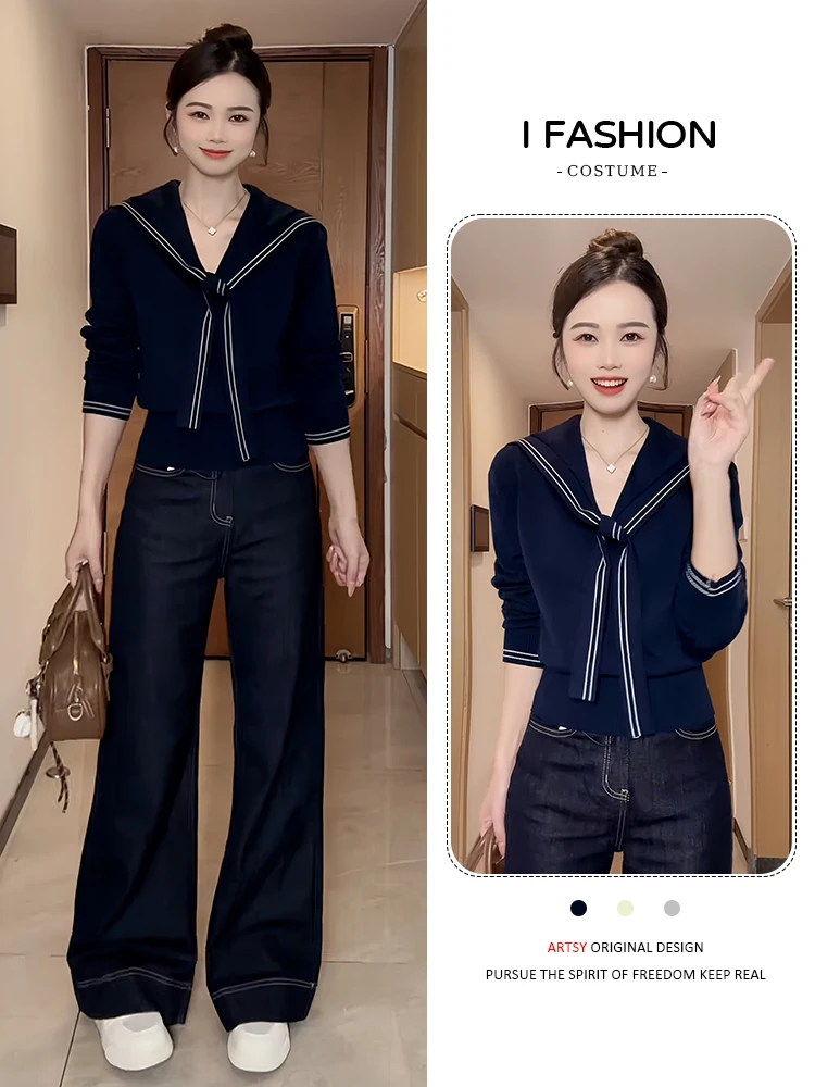 سترة نسائية محبوكة من Ele Long Sve بتصميم Faion بحزام علوي للتنقل فضفاض مناسب متوسط الولادة بلون V-Ne