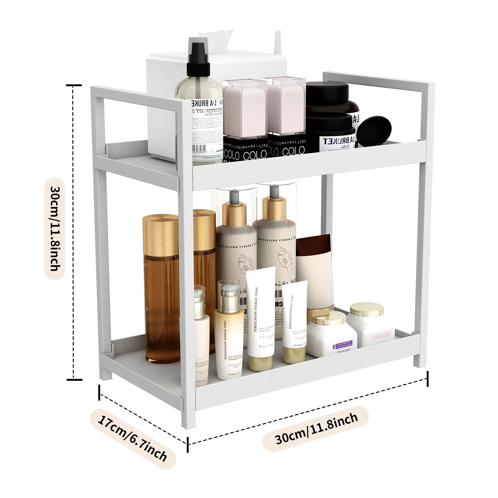 Double Storage Rack Desktop Kitchen Organizer Bathroom Countertop Perfume Cosmetics Shelf