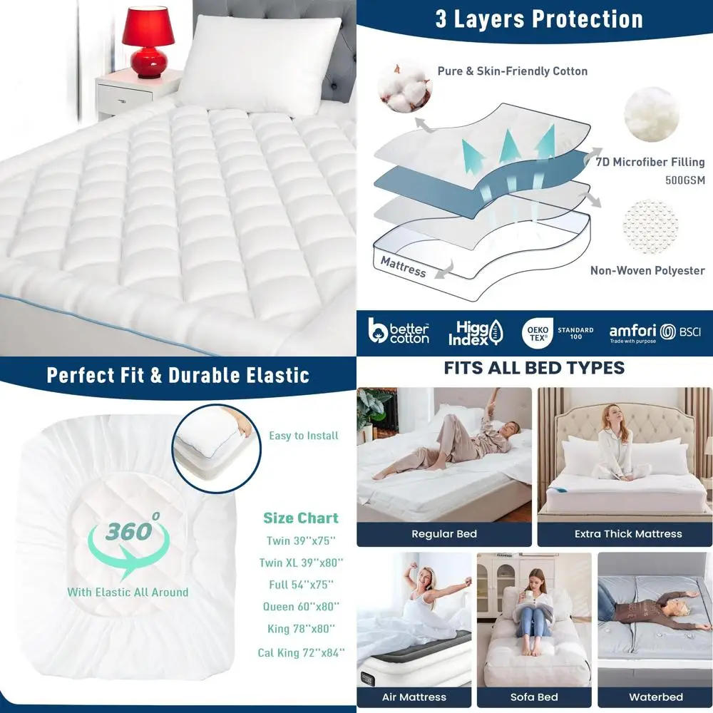 

Extra Thick Cotton Topper, Quilted Fitted Cover, 18-22 Pocket, Pillow Top, Breathable, 78x80, White