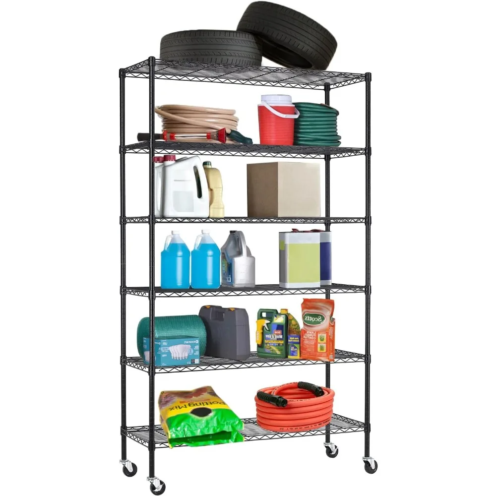 

6 Tier Adjustable Metal Shelf Wire Shelving Unit Storage with Wheels 2100LBS Capacity 18" D x 48" W x 82" H for Restaurant Garag