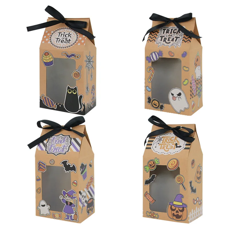 

50/100pcs Halloween vertical kraft paper window biscuit box, wedding candy box, Halloween gift box, pumpkin ghost box