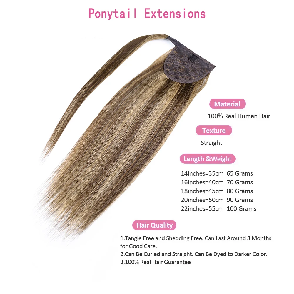 Ponytail In Hair Extensions Add Hair Real Hair PonyTail In Human Hair Extension For Women Magic Wrap Around 22 Inch 4-27# 100g