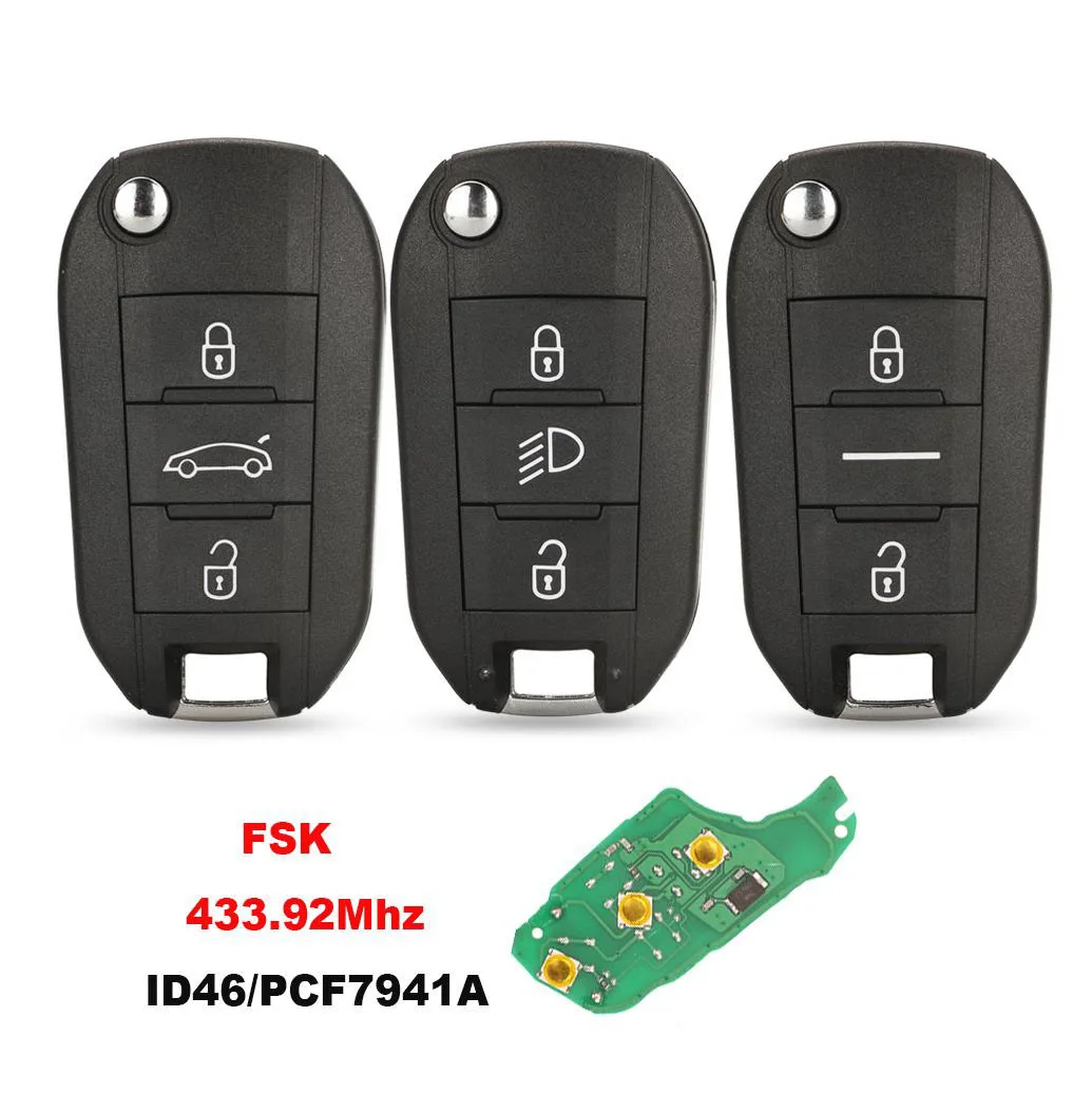 Jingyuqin Samochodowy kluczyk zdalnego sterowania do Peugeot 208 2008 301 308 508 5008 Citroen C-Elysee C4-Cactus 433.92MHz ID46 PCF7941 Chip