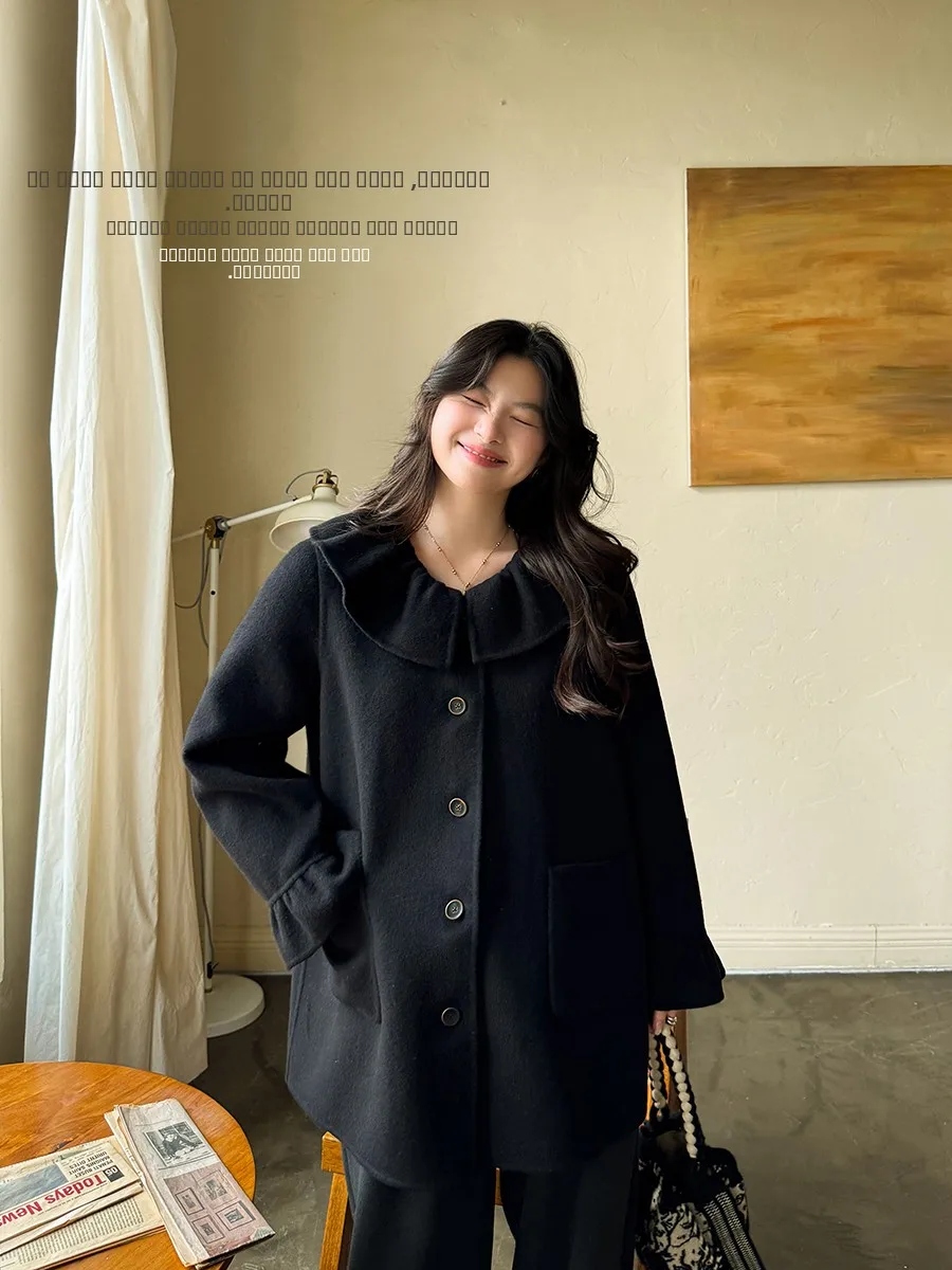 

Luxury Handmade Camel Wool Camere Coat Annee Forest Vintage Sle Floral Collar Double-Faced Woolen Outerwear Coat