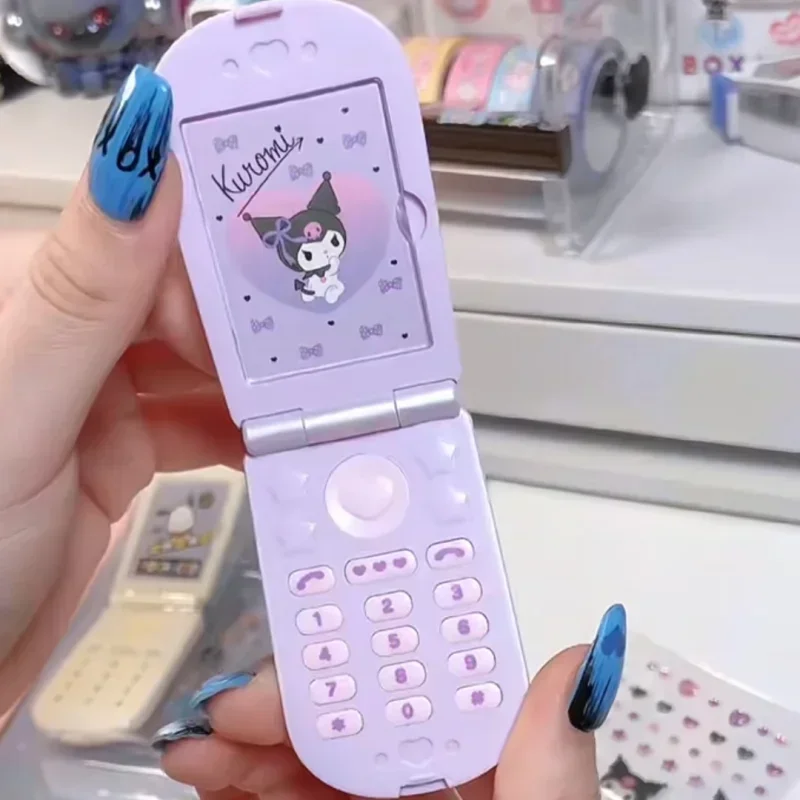 Niedlichen Sanrio Flip Phone Modell Hallo Kitty Kuromi meine Dame DIY Aufkleber Spielzeug Cosplay Prop Mädchen Herz Kawaii Harajuku für Kinder Geschenk