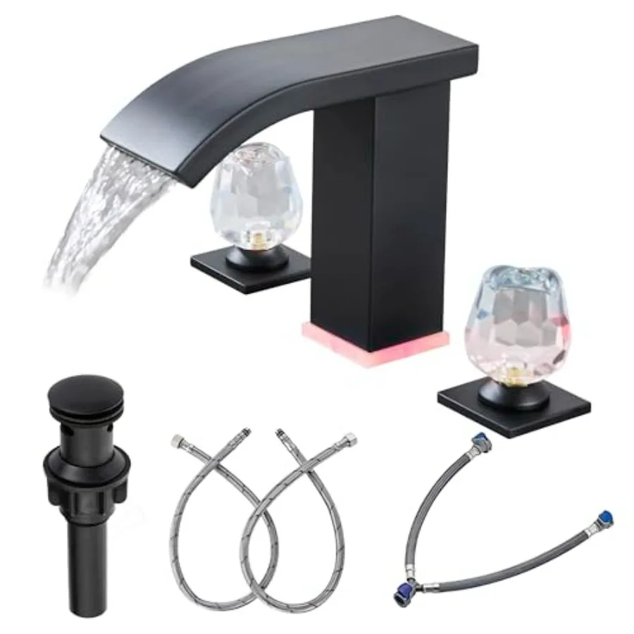 

Bathroom Faucet 3 Hole Matte Black Waterfall Modern Widespread Sink Faucet with Touch On 2 Handle Vanity Parts for Contemporary