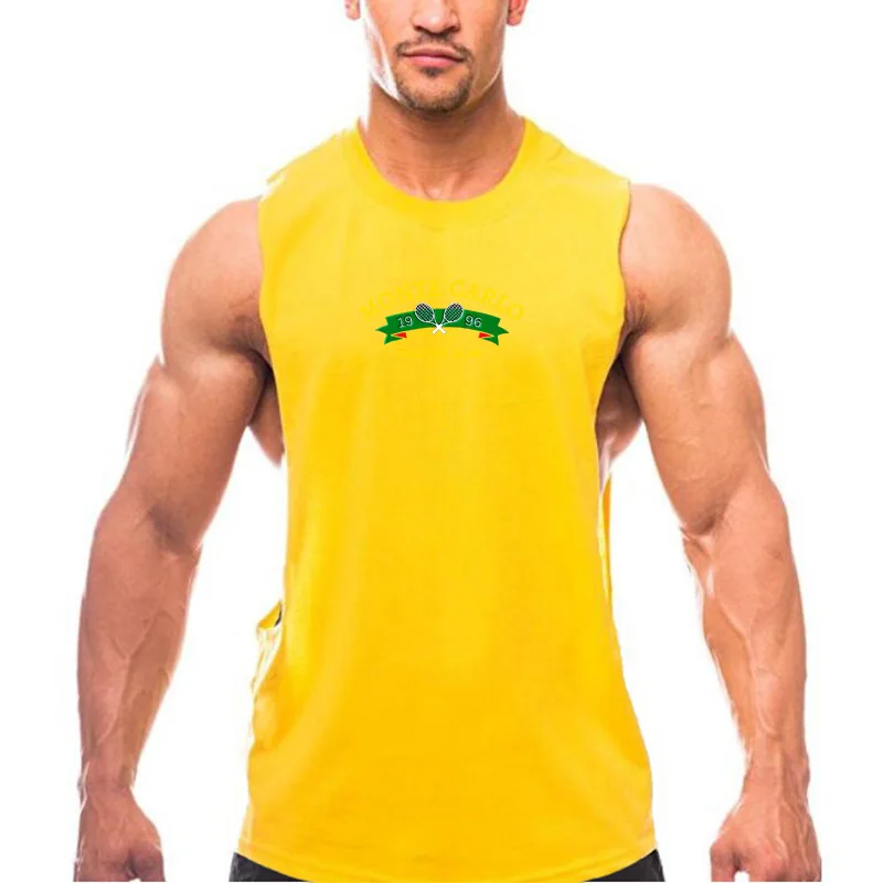 

Muscleguys Gym Sports Pure Cotton Graphic Printed Summer Training Bodybuilding Fitness Workout O-neck Loose Sleeveless Shirt