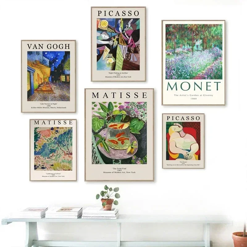 Vintage Famous Van Gogh Monet Matisse Picasso Poster Print Canvas Painting Wall Art Pictures for Home Room Decor