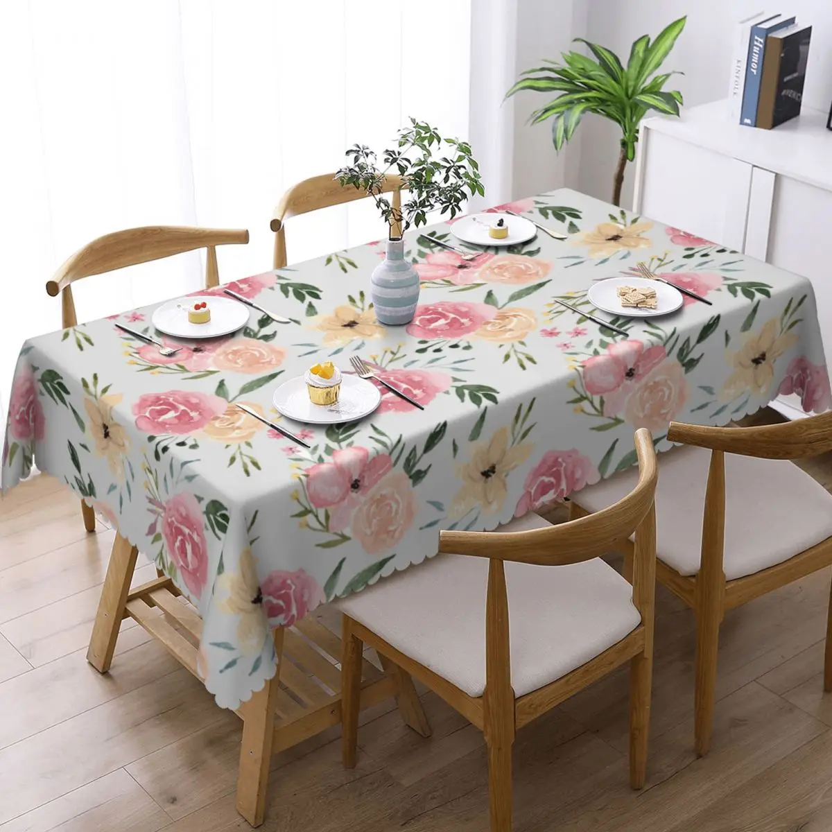 Customized Rectangular Fitted Dusty Blooms Floral Table Cloth Oilproof Tablecloth Outdoor 40