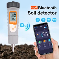 Bluetooth 4 in 1 Soil Detector Multifunctional Soil EC TDS CF Temp Tester Tuya APP Control Water and Soil Nutrient Analyzer