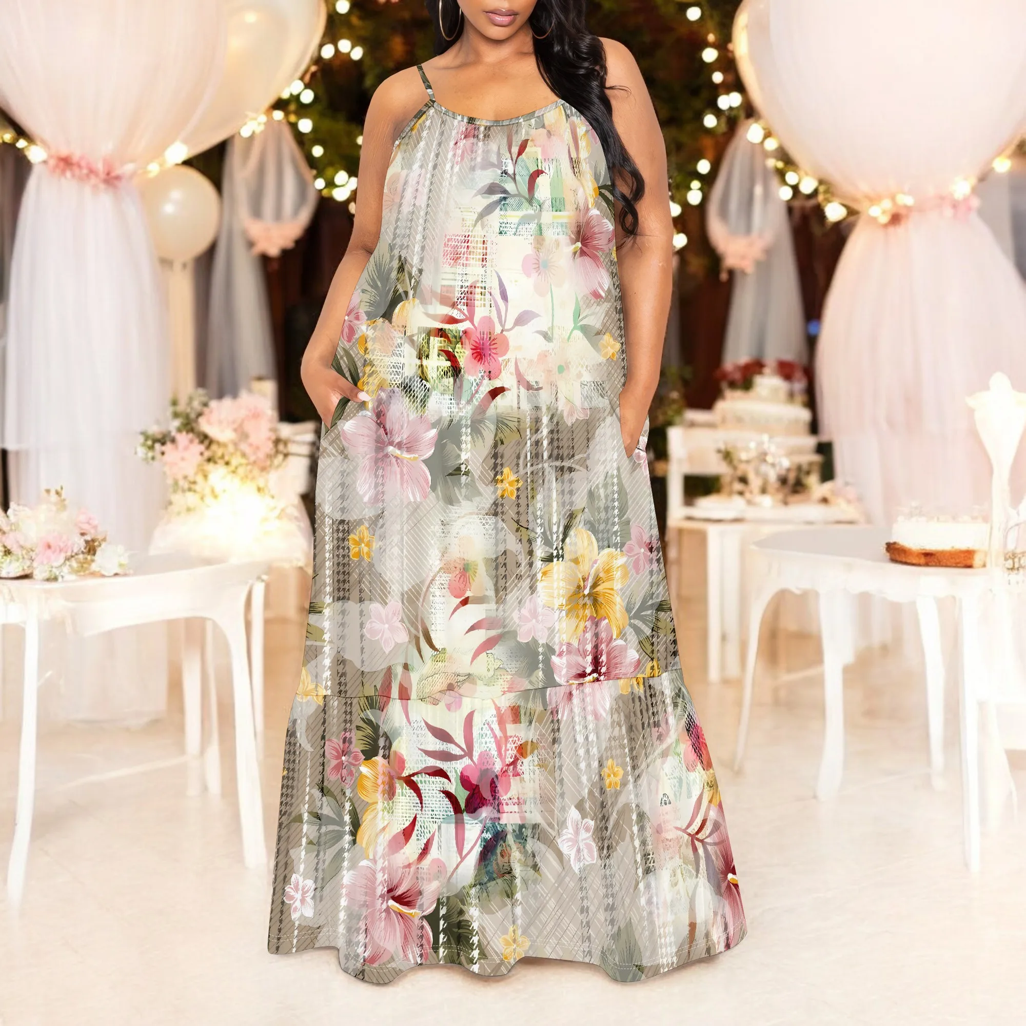 Pastel Floral Sheer-Look Maxi Dress for Women Summer Sleeveless Lightweight Beach Sundress