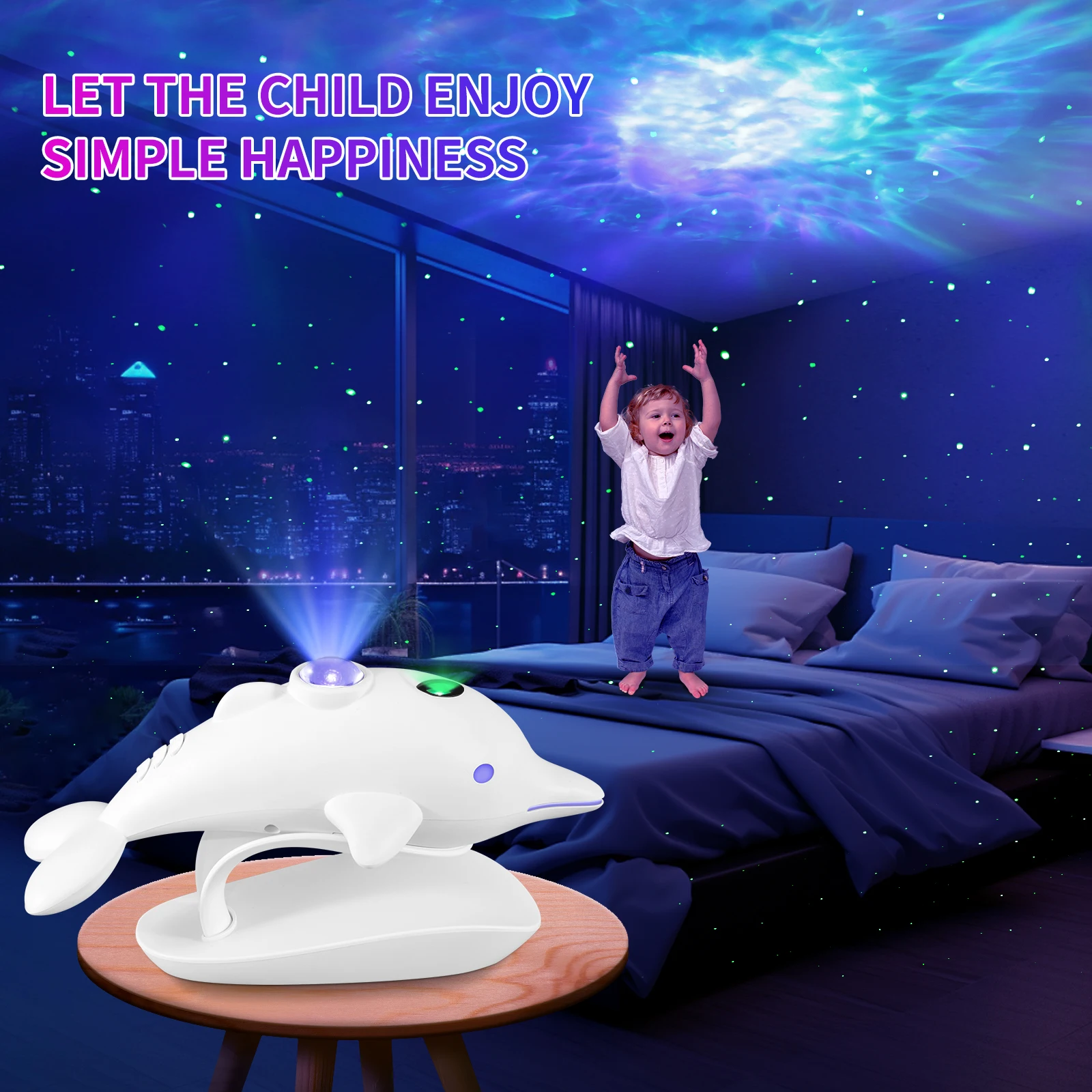 Dolphin Starry Sky Projection Lamp Starry Sky Projection Atmosphere Lamp Bedroom Night Light for Bar Gaming Room Decorative Lamp