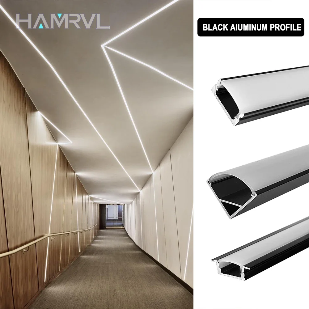 Black/white lid silver white LED aluminum profile 0.5M-2MU/V/Y shape suitable for 1.6CM LED strip housing channel