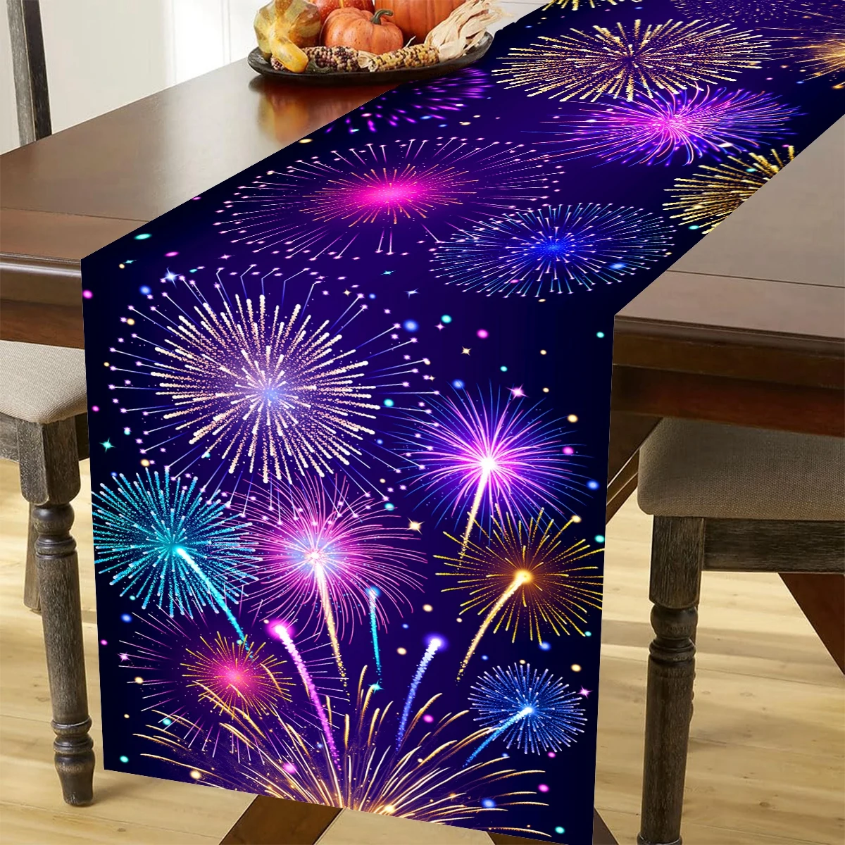 New Year Fireworks Table Flag Navidad Natal Noel Kitchen Table Runner Merry Christmas Decorations For Home 2024 New Year 2025