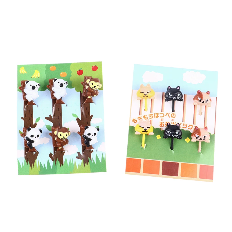 6pcs Animal Cat Paw Fruit Fork Mini Cartoon Children Snack Cake Dessert Pick Toothpick Bento Lunches Party Plastic Decoration