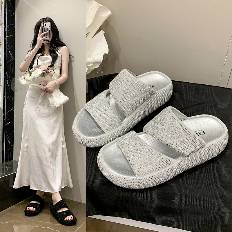 

Heeled Open-toe Water Bead Exterior Waterproof Platform Fashionable Multi-purpose Comfortable Anti-slip Women's Flip-flop Shoes