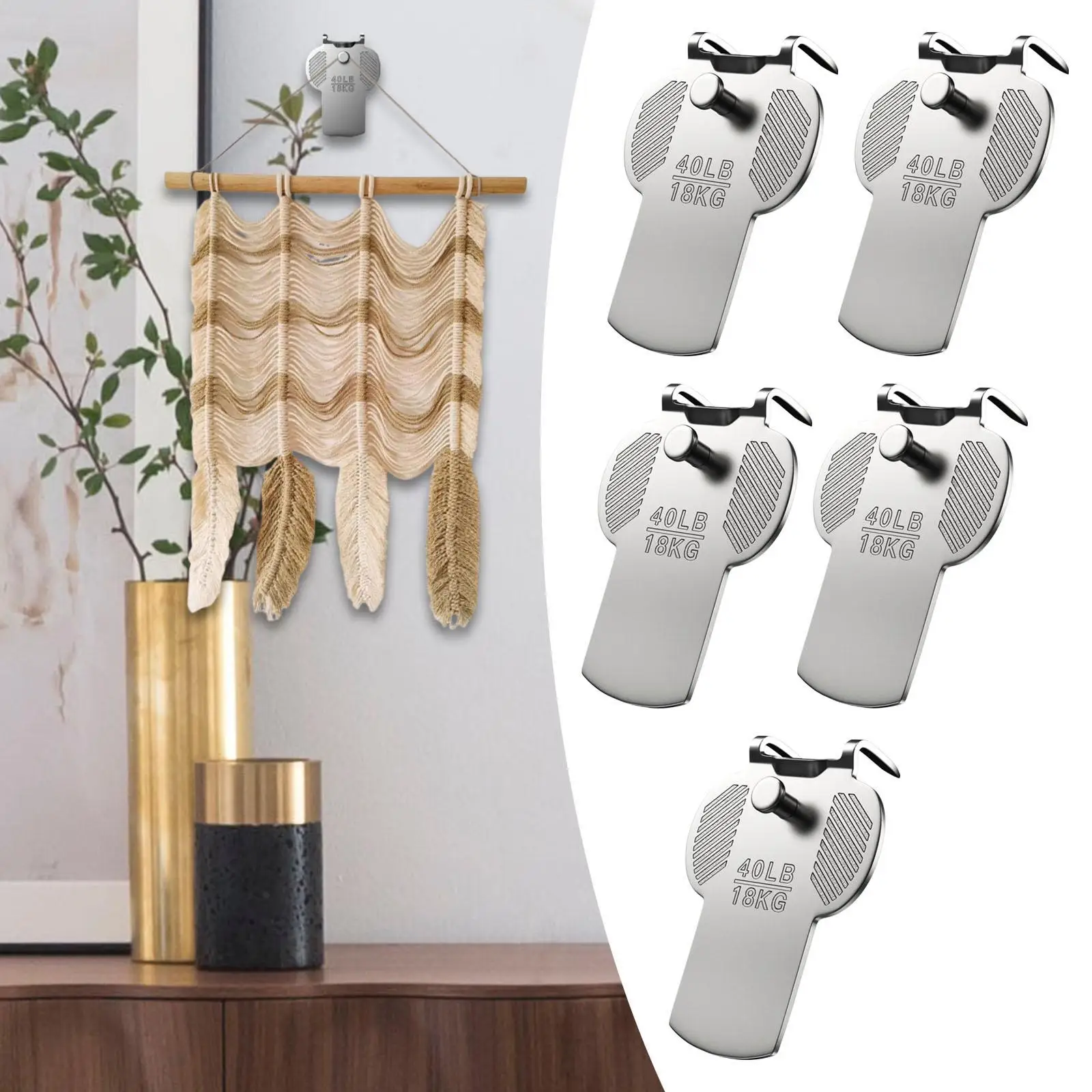 

5 Pieces Drywall Picture Hangers 40lb without Nails Decorative Hanging Hooks