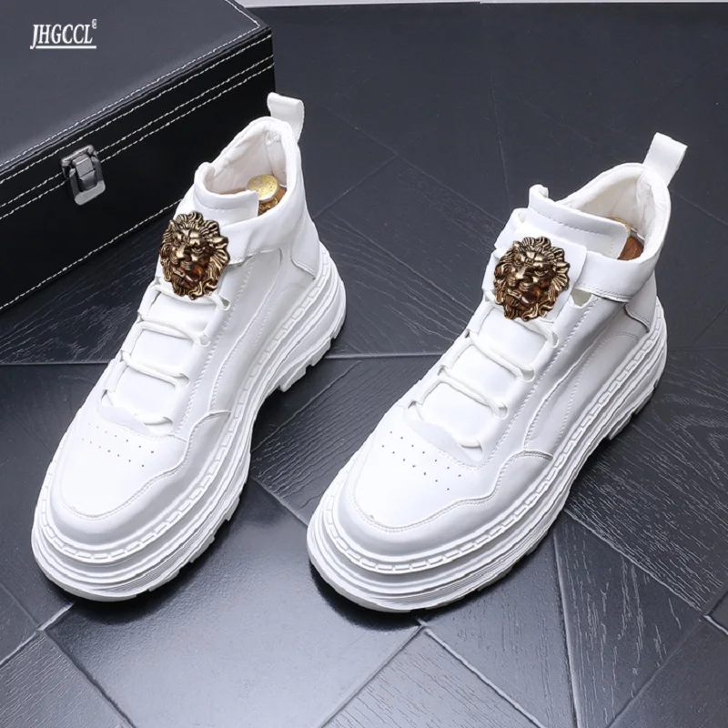 High top men's shoes new small white shoes Korean version of fashion thick sole leisure sports shoes youth everything on boardA6