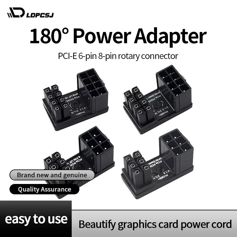 LDPCSJ 180° Rotating Elbow PCI-E Graphics Card Power Supply Adapter Connector GPU PSU Steering 6Pin 8Pin Wiring Artifact